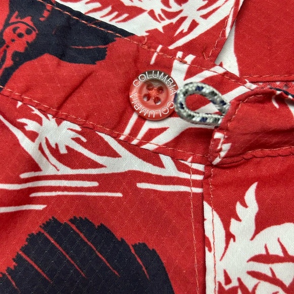 Columbia PFG Mens Hawaiian Aloha Shirt L Red White Black Swordfish Floral Palms - Picture 3 of 8